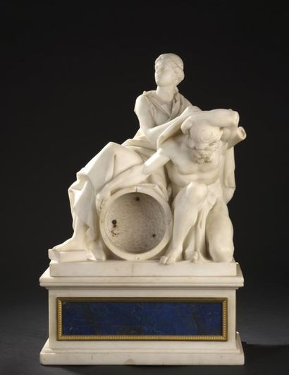 null White marble, chased and gilt bronze lapis lazzuli clock model from the end...