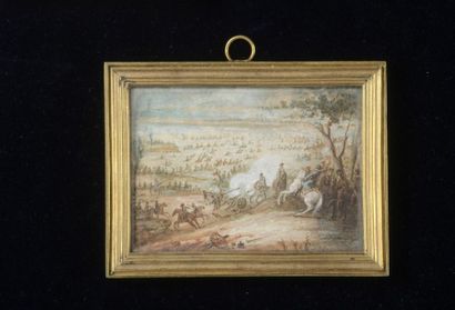 null École FRANÇAISE vers 1760, suiveur de Van BLARENBERGHE
Charge de cavalerie
Gouache.
5...