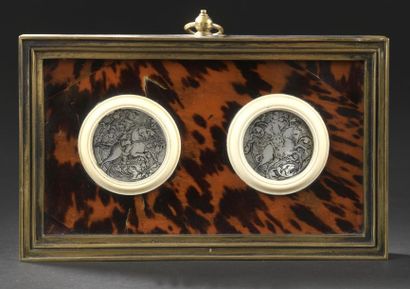 null Early 17th century GERMAN school
Riders in foliage
Pair of engraved mother-of-pearl...