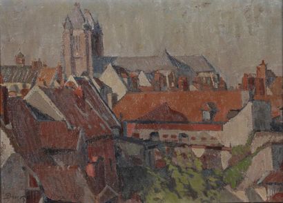 null Fernand DUROZE (1876-1961)
View of Noyon Cathedral, 1917
Oil on cardboard.
Located,...