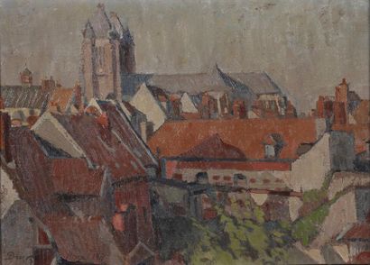 null Fernand DUROZE (1876-1961)
Vue de la cathédrale de Noyon, 1917
Huile sur carton.
Situé,...