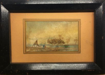 null Louis Amable CRAPELET (1822-1867)
Paysage au bord de l'oued
Aquarelle.
Signée...