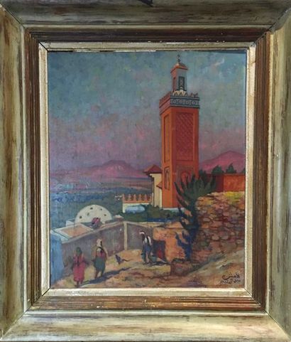 null Abdel-Halim HEMCHE (1908-1979) 
Mosque view
Oil on panel.
Signed down towards...