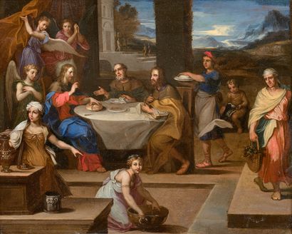 null École FRANÇAISE vers 1650, entourage de Jacques STELLA

Le repas à Emmaüs

Cuivre.

Annoté...