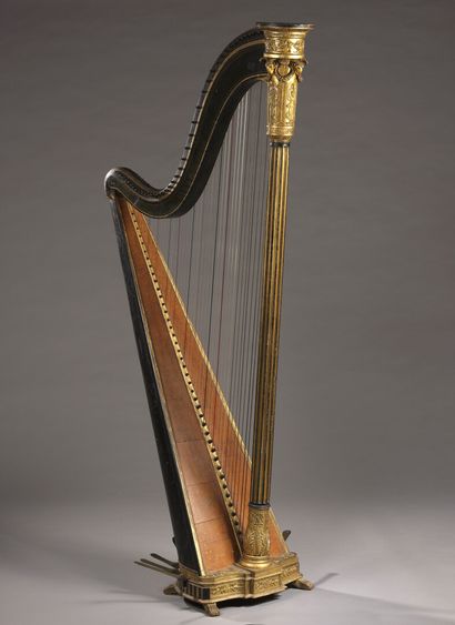 null Challiot à Paris, vers 1800-1810

Harpe en bois laqué et doré

À décor de palmettes,...