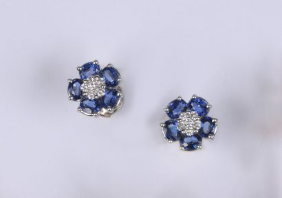 null A pair of 750 white gold flower earrings centered on a modern cut diamond ball

diamonds...
