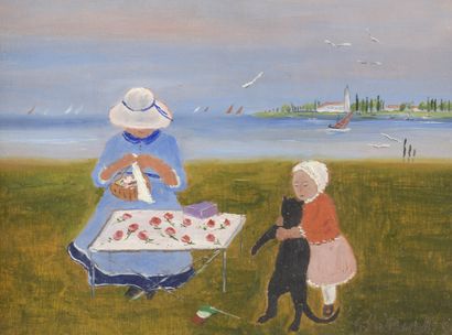 null G. BILLARD, modern school

Woman and child with cat at the seaside

Oil on cardboard...