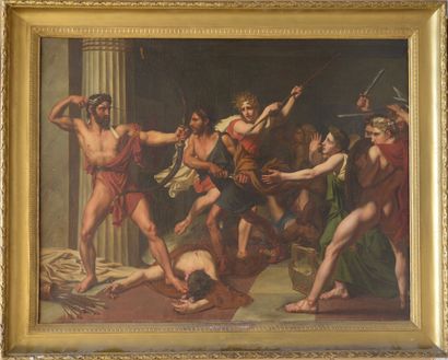 null Attribué à Jean ALAUX (1786 - 1864)

Ulysse massacrant les prétendants de Pénéloppe

Toile

Hauteur...