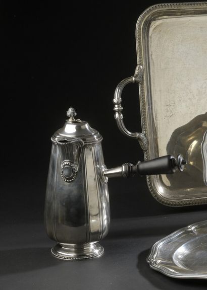 Silver chocolate pot with side handle, Minerve...