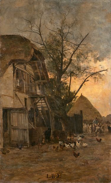  FRENCH SCHOOL circa 1880 
Farmyard 
Canvas. 
Old restorations. 
Annotated at the...