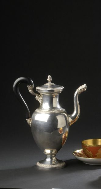  Silver coffee pot with pedestal decorated...