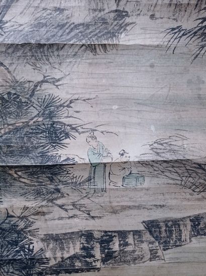  Peinture en rouleau à l'encre et couleur sur papier 
Chine 
À décor de personnages...