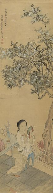  Peinture en rouleau à l'encre et couleur sur papier 
Chine 
À décor d'une femme...