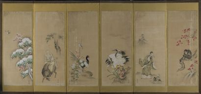 null Paravent à six feuilles à l'encre et couleur sur papier

Japon, fin du XIXe,...