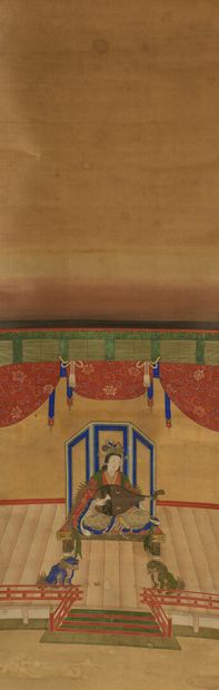  Peinture en rouleau à l'encre et couleur sur soie 
Japon, XIXe siècle 
À décor d'une...