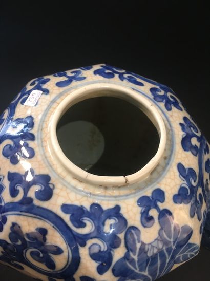 null Pot à gingembre octogonal et petit pot couvert en porcelaine bleu blanc

Chine,...