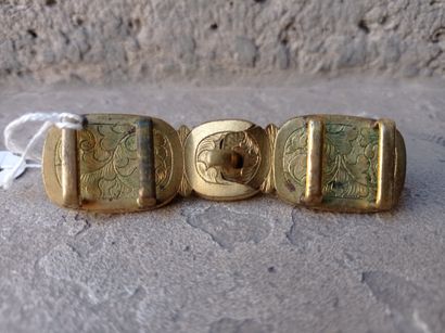  Boucle de ceinture en jadéite et bronze doré 
Chine, époque Guangxu (1875-1908)...