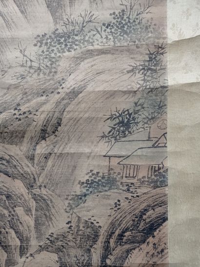  Peinture en rouleau à l'encre et couleur sur papier 
Chine 
À décor de personnages...