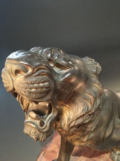  Grand tigre en bronze 
Japon, première moitié du XXe siècle 
Représenté en marche,...