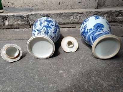 null Deux vases couverts en porcelaine bleu blanc

Chine, époque Kangxi (1662-1722)

Balustres,...
