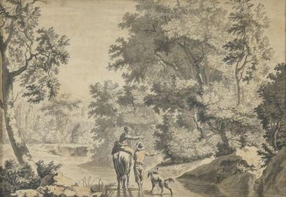  School of Jean-Baptiste I HUET (1745-1811) 
Stroller with woman riding a donkey...