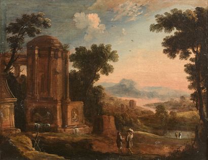  Pierre-Antoine PATEL (Paris 1648-1707) 
Voyageurs dans un paysage classique avec...