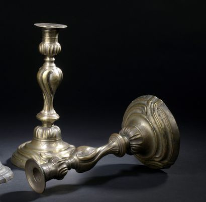 A pair of Louis XV period chased and silvered...
