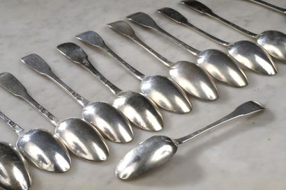 Suite of twelve silver spoons, mostly 18th...