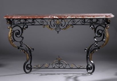 Pair of Louis XV style wrought iron consoles...