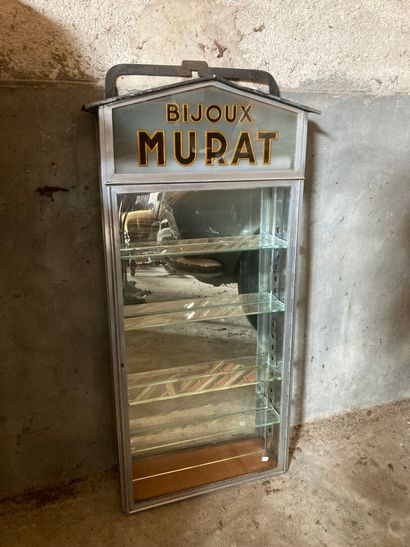 null Vitrine d'applique publicitaire des Bijoux Murat en verre et métal brossé, elle...