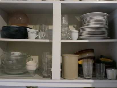 null Rez-de-chaussée 

Dans le mobilier de cuisine : lot de vaisselle et batterie...