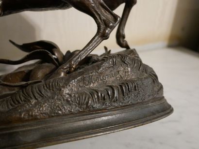  Rez-de-chaussée 
D'après Jules Moigniez (1835-1894) 
Cerf 
Bronze patiné 
Signé...