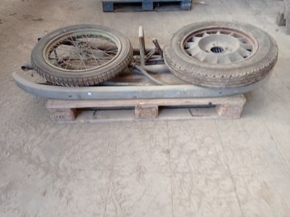 null Lot: motorcycle wheel, model 37 wheel, trailer drawbar and miscellaneous.