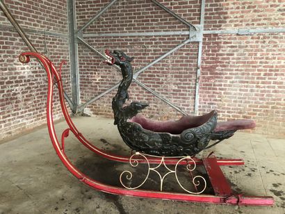 Sled, wooden body in the shape of a dragon,...
