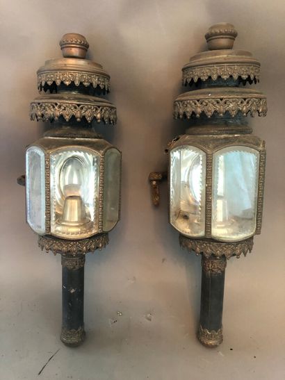null Pair of gala lanterns with cut sides, bevelled glasses. Height 54 cm
