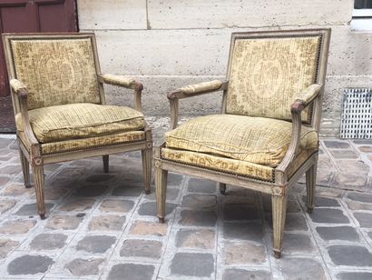 null 
Pair of large moulded wood armchairs




attributed to Dupain, Louis XVI period




The...