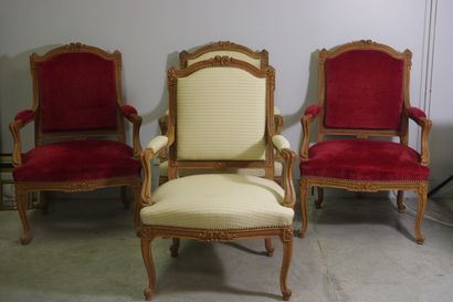 Suite de quatre fauteuils Suite of four molded and carved beechwood armchairs

and...