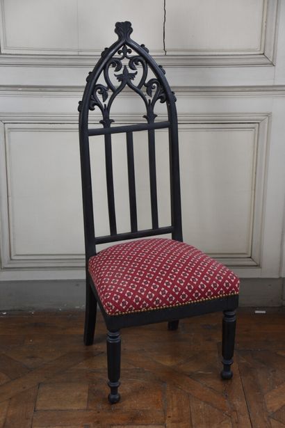 Gothic Revival blackened wood armchair, 20th...
