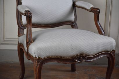 null Flat back armchair in natural wood, moulded and carved, stamped FRC. REUZE,...