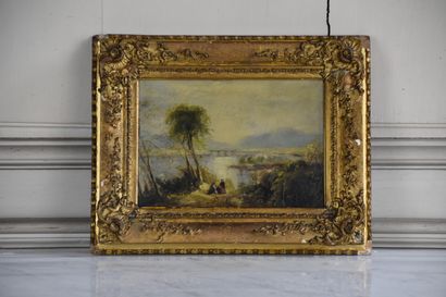  English school of the 19th century 
Landscape with a bridge 
Panel 
18, x 25,5c...