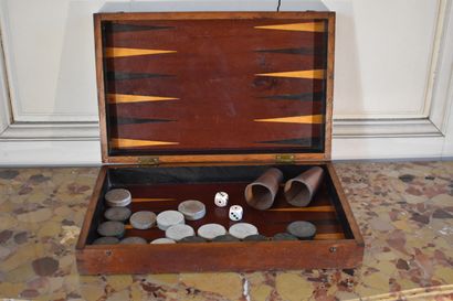 null Wooden backgammon set in a box, early 20th century

Including 30 tokens, two...