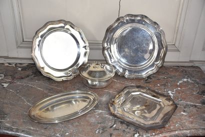 Set of dishes, covered broth, silver plated...