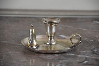 A silver plated hand candlestick England...