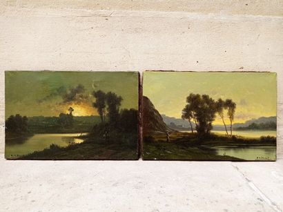 null R.T. Stuart (19th-20th century)

Landscapes at the lake

Pair of oil on canvas.

27...