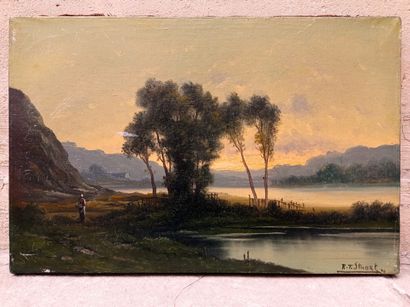 null R.T. Stuart (19th-20th century)

Landscapes at the lake

Pair of oil on canvas.

27...