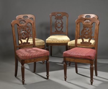 null A set of five mahogany and mahogany veneer chairs stamped Jacob from the Louis...