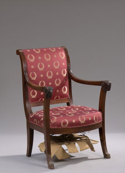 null An Empire period mahogany and mahogany veneer armchair attributed to Marcion

With...