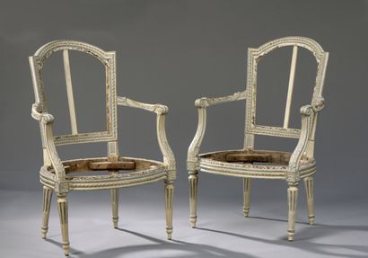 null Set of four Louis XVI period moulded and lacquered wood armchairs stamped JB...