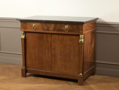 null A mahogany and mahogany veneer scriban chest of drawers from the Retour d'Egypte...