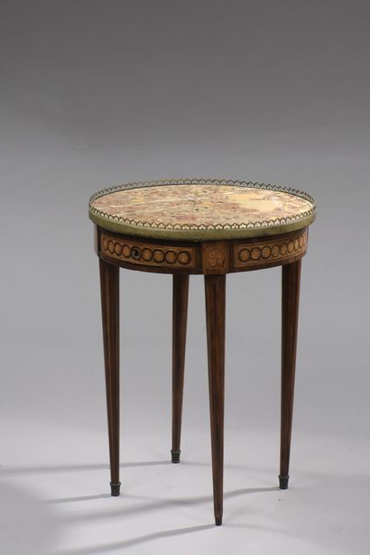 null A Louis XVI period veneered and marquetry pedestal table stamped JF Lapie and...